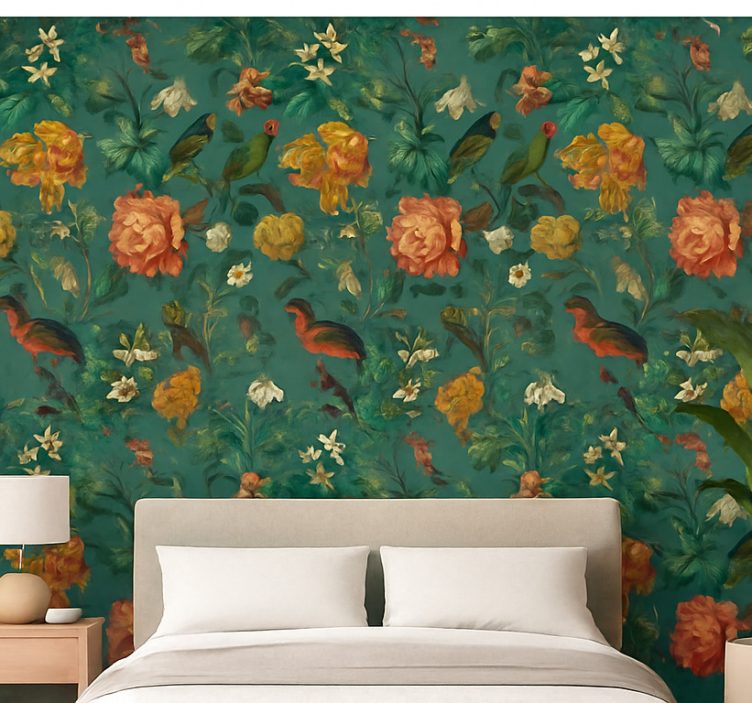 Master bedroom wallpaper dark floral pattern - TenStickers