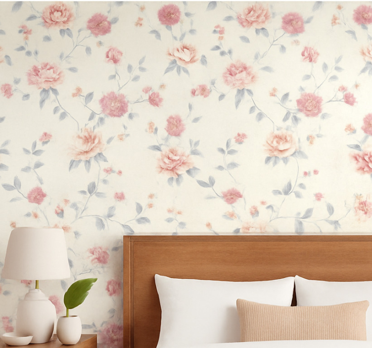 Master bedroom wallpaper floral textile print - TenStickers