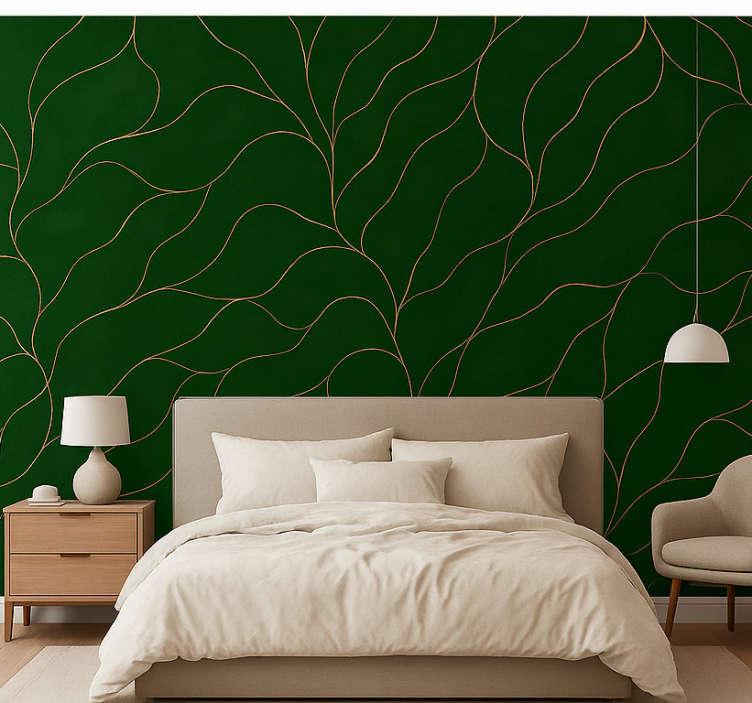 Master bedroom wallpaper green and gold marble design - TenStickers