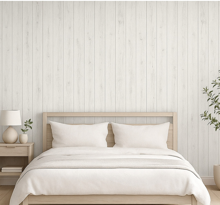 Master bedroom wallpaper grey wood design - TenStickers