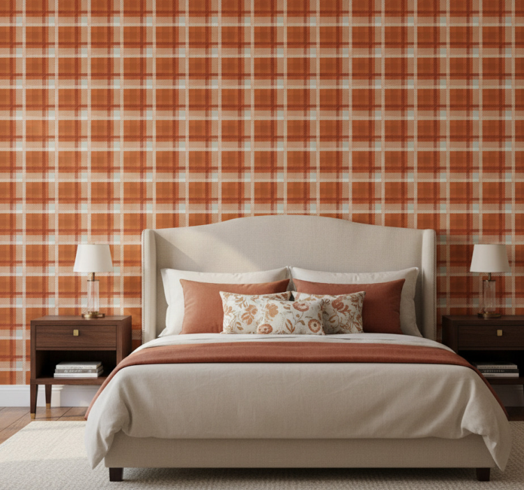 Master bedroom wallpaper in autumn checkered design - TenStickers