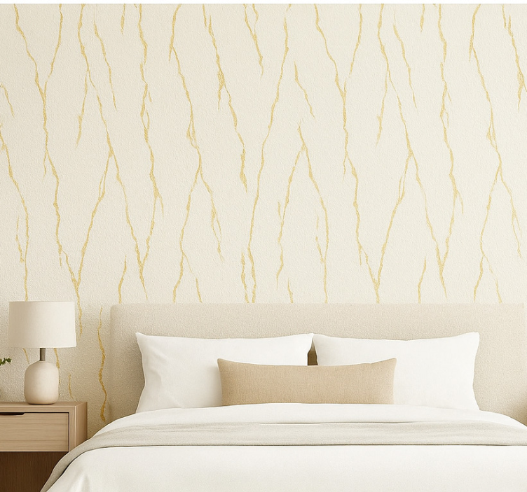 Master bedroom wallpaper in white marble with gold - TenStickers