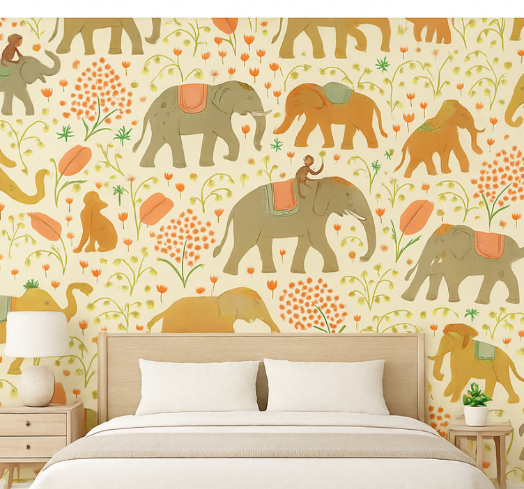 Master bedroom wallpaper indian elephant safari - TenStickers