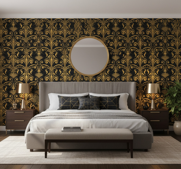 Master bedroom wallpaper luxury black and gold - TenStickers