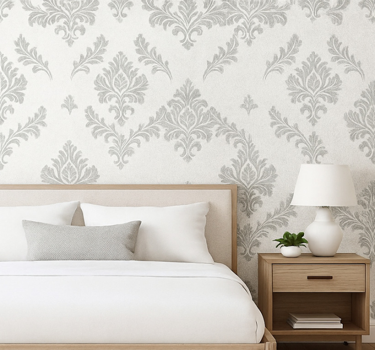 Master bedroom wallpaper metallic silver design - TenStickers