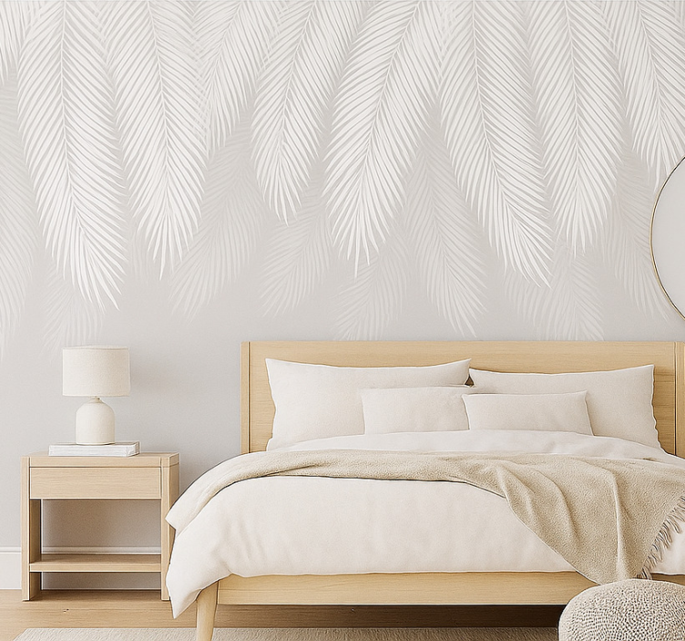 Master bedroom wallpaper neutral palm - TenStickers