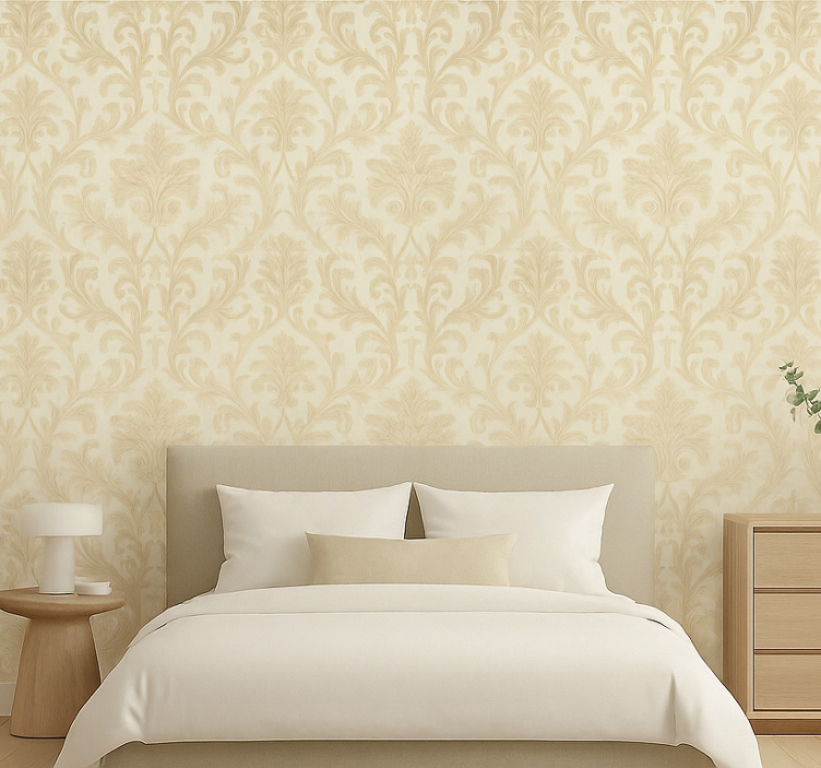Master bedroom wallpaper neutral sage pattern decor - TenStickers