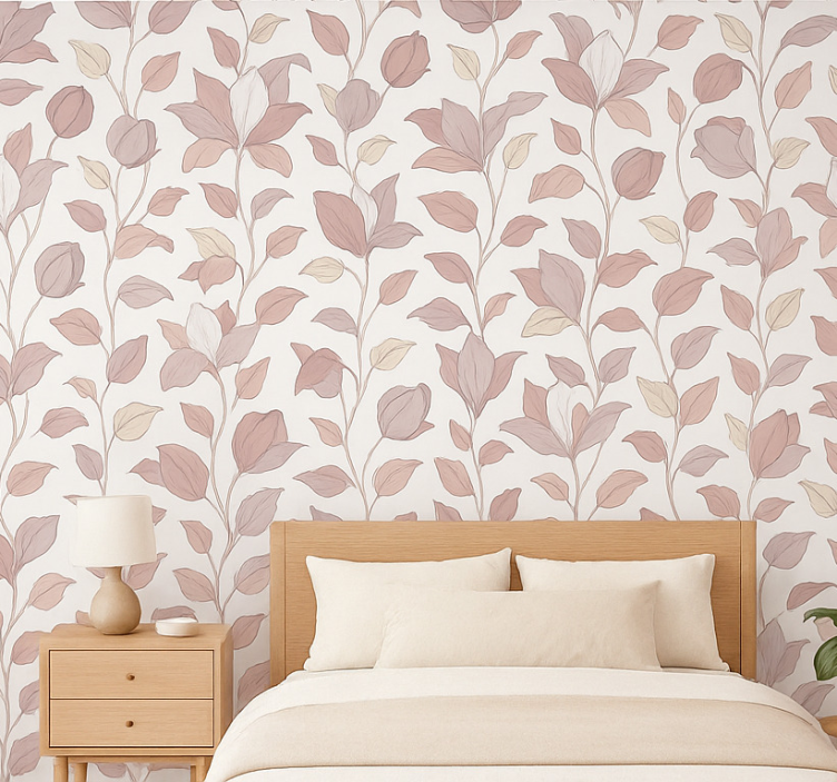 Master bedroom wallpaper pink floral design - TenStickers