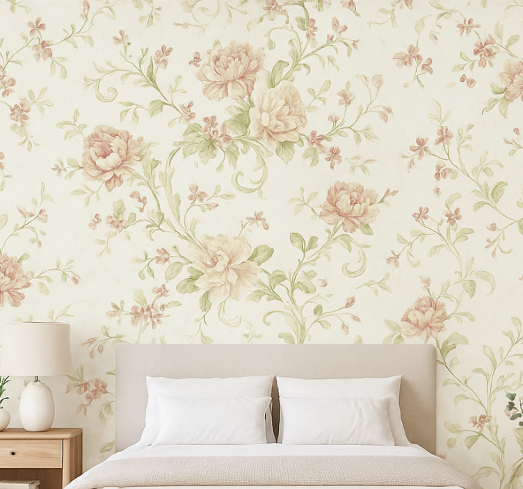 Master bedroom wallpaper pink floral design - TenStickers