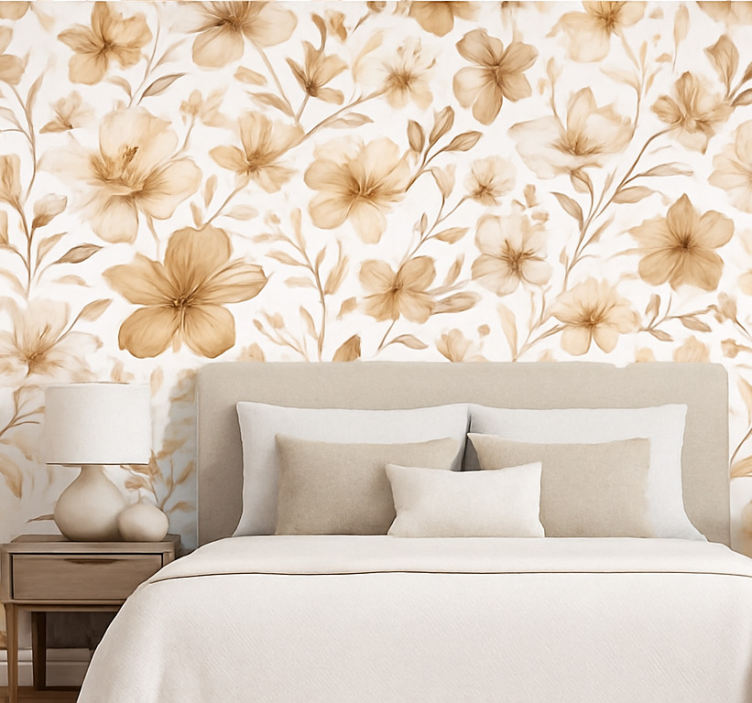 Master bedroom wallpaper realistic floral design - TenStickers