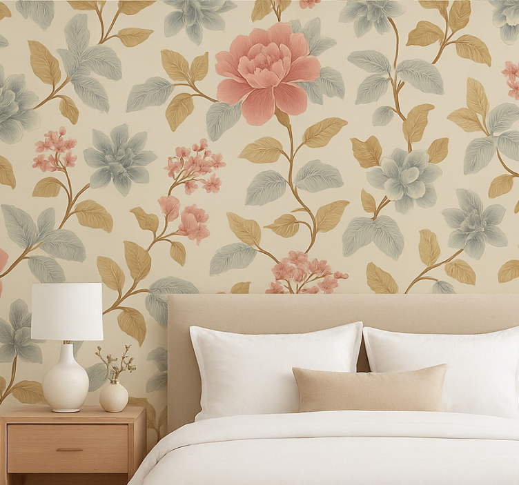 Master bedroom wallpaper romantic floral design - TenStickers