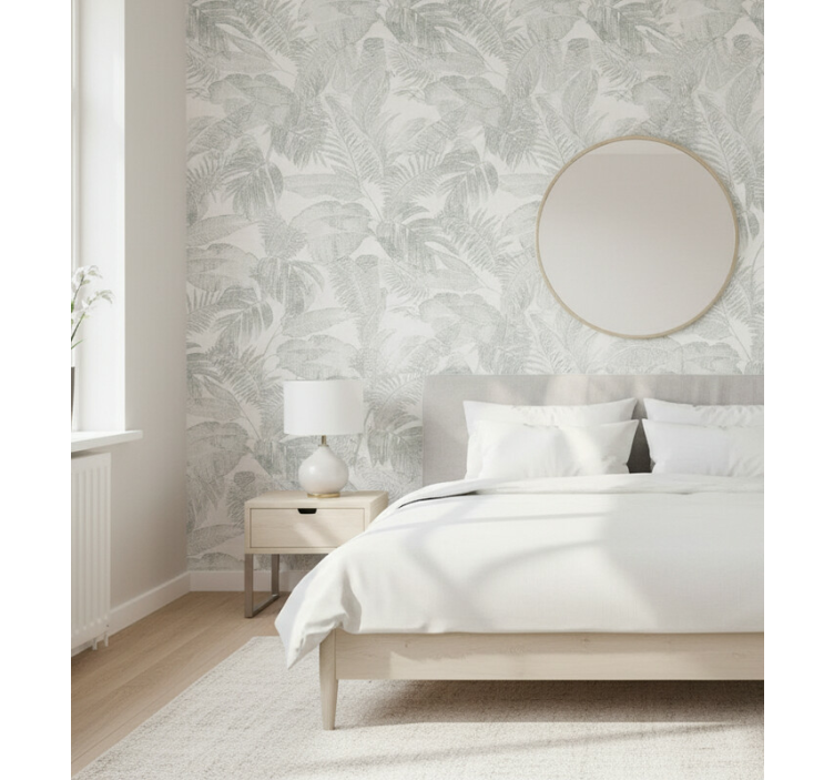 Master bedroom wallpaper silver sketch palm - TenStickers