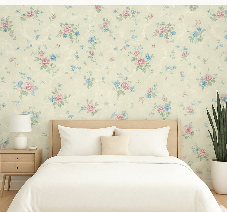 Master bedroom wallpaper simple floral pattern - TenStickers