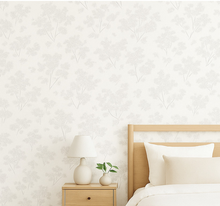 Master bedroom wallpaper simple white flowers - TenStickers