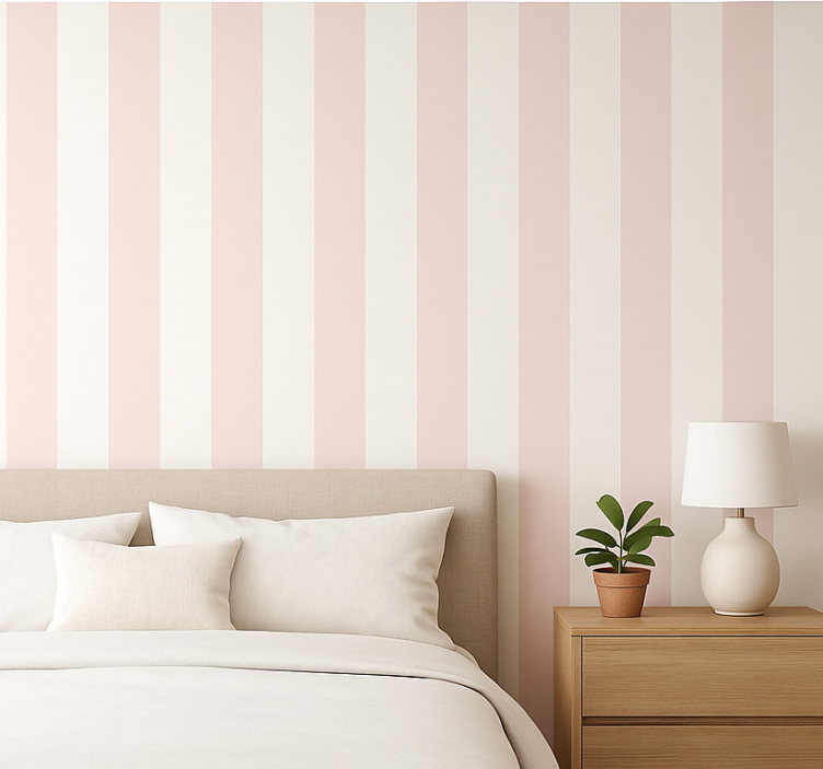 Master bedroom wallpaper soft blush stripe - TenStickers