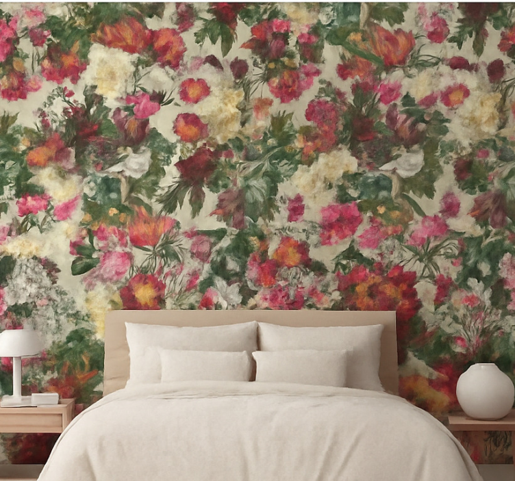 Master bedroom wallpaper vintage floral art design - TenStickers