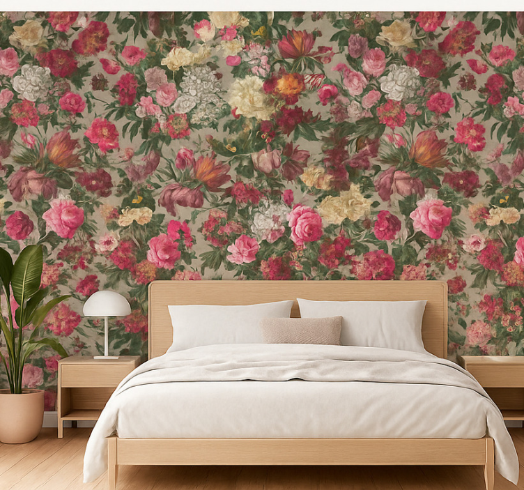 Master bedroom wallpaper vintage flowers design - TenStickers