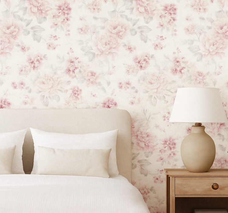 Master bedroom wallpaper vintage pink floral design - TenStickers
