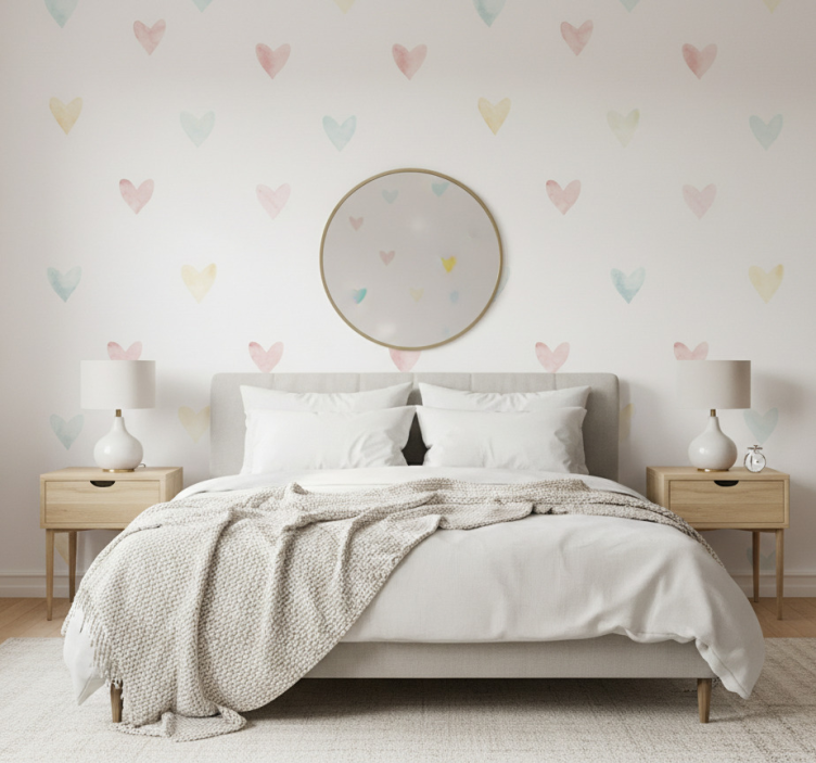 Master bedroom wallpaper watercolor pastel hearts - TenStickers
