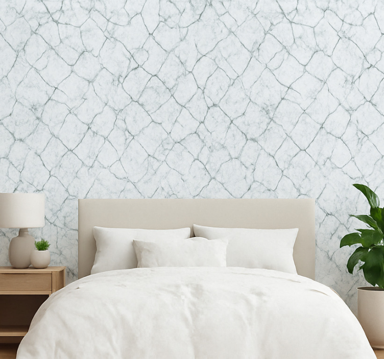 Master bedroom wallpaper white cracked marble - TenStickers