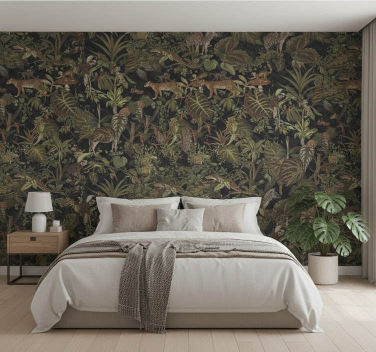 Master bedroom wallpaper with jungle animals - TenStickers