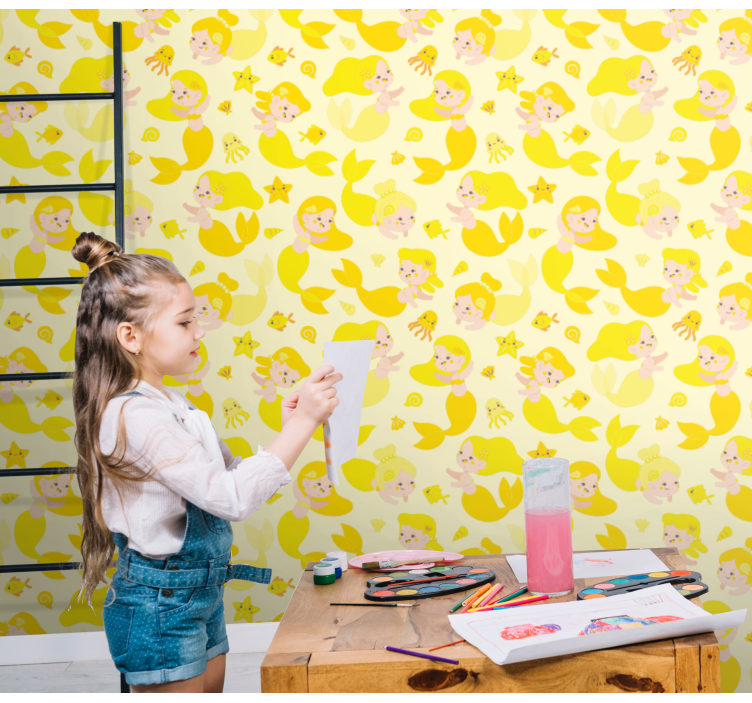 Mermaid child yellow smiling children wallpaper - TenStickers