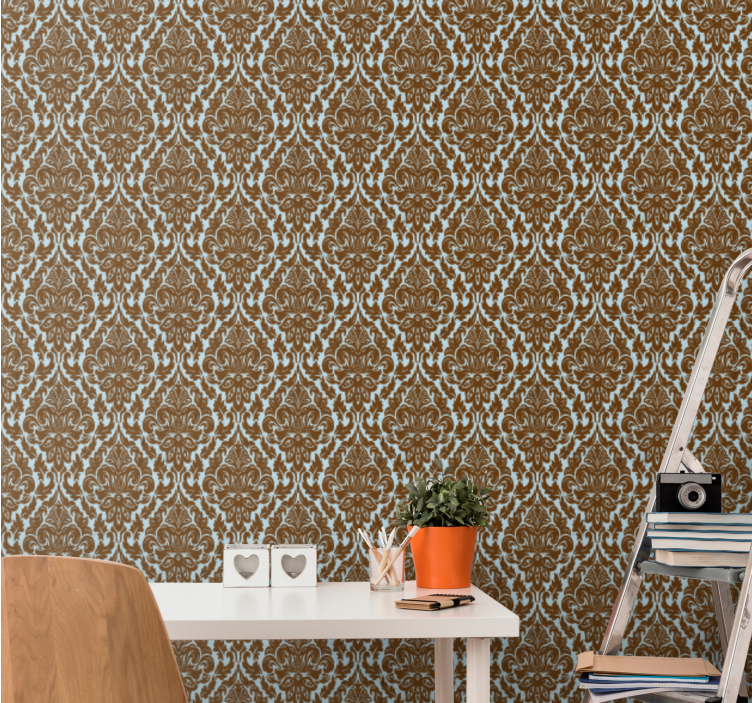 Mint brown Damask vintage wallpaper - TenStickers