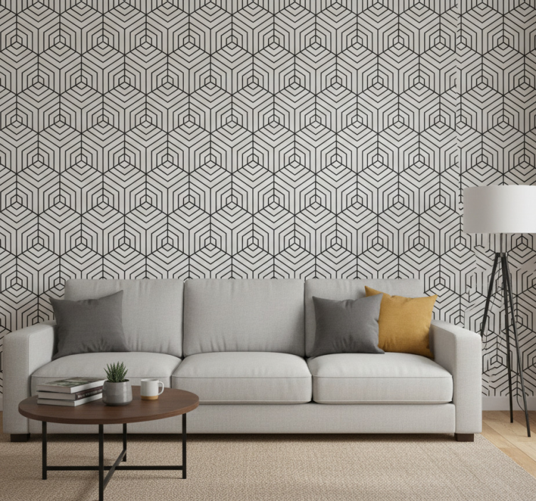 Modern wallpaper black and white hexagons - TenStickers