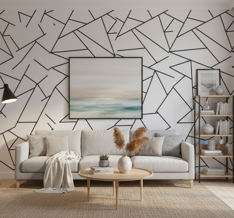 Modern wallpaper black geometric lines minimalist design - TenStickers