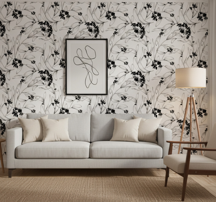 Modern wallpaper black leaves pattern - TenStickers