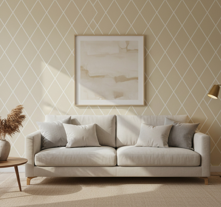 Modern wallpaper cream diamond minimalist pattern - TenStickers