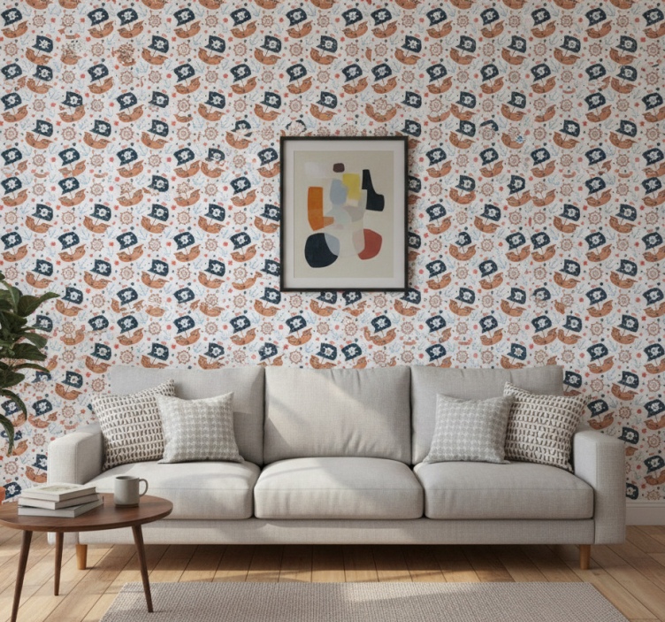 Modern wallpaper cute cartoon pirate ship design - TenStickers