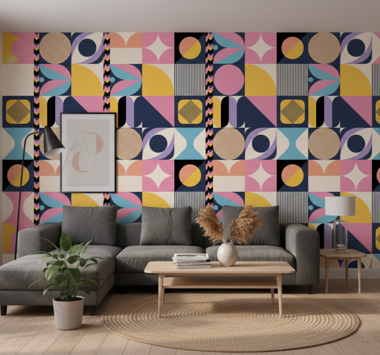 Modern wallpaper featuring geometric art prints - TenStickers
