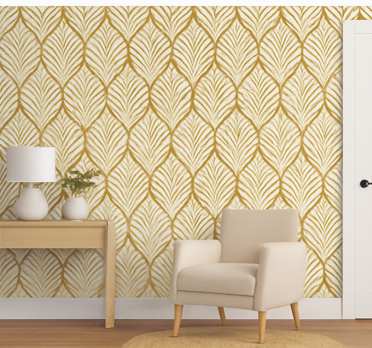 Modern wallpaper golden geometric leaf design - TenStickers