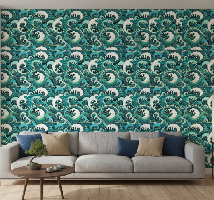 Modern wallpaper great wave japanese style - TenStickers