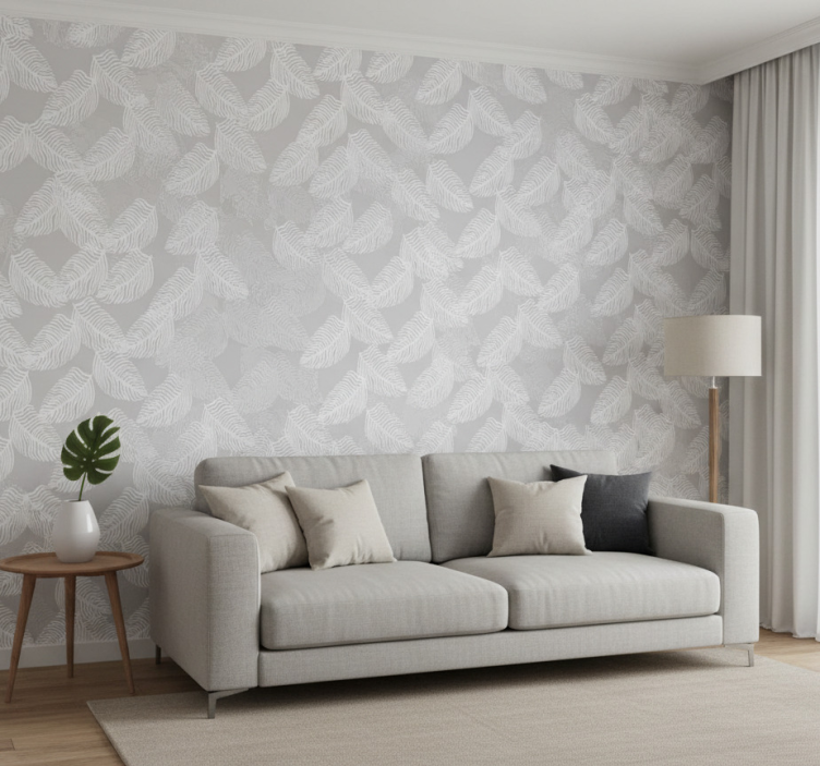 Modern wallpaper grey minimalist floral design - TenStickers