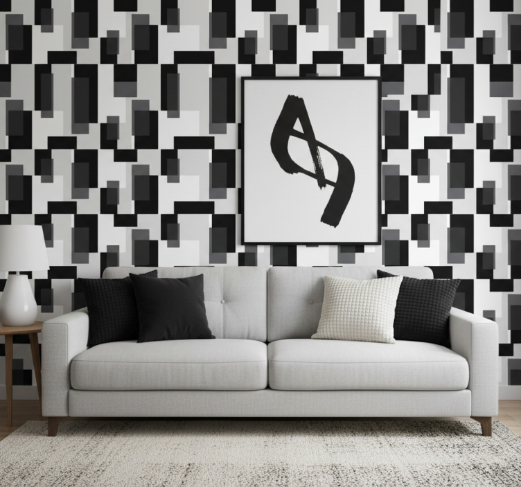 Modern wallpaper in black and white color blocks - TenStickers