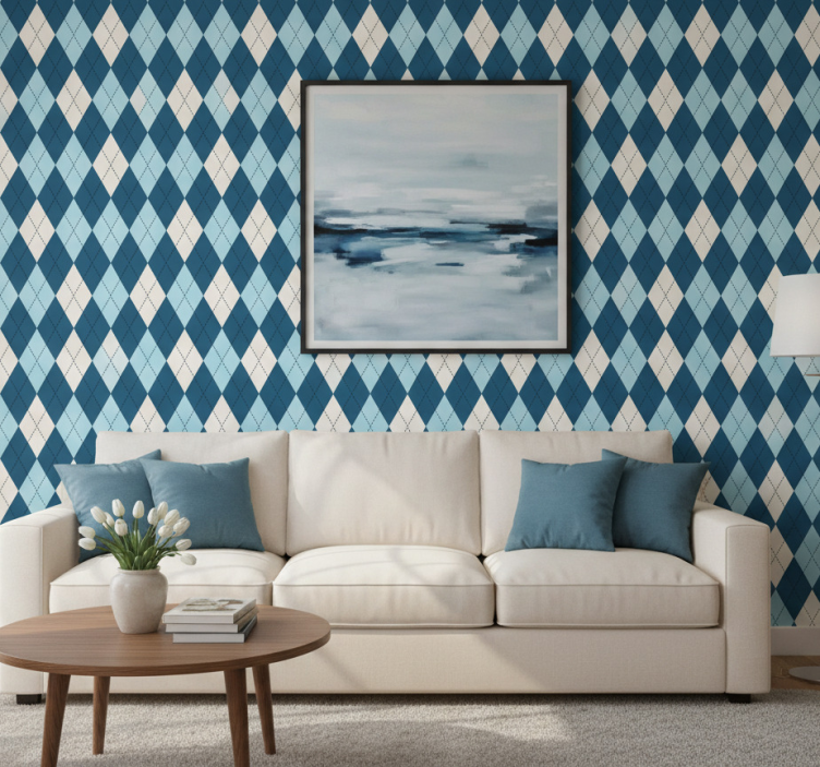 Modern wallpaper in blue diamond pattern - TenStickers