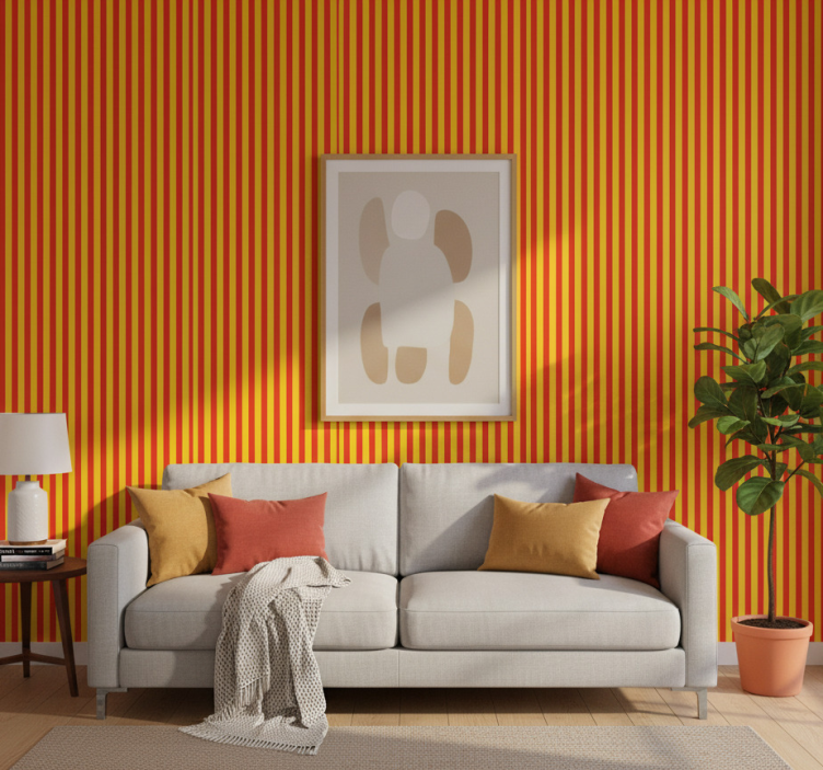 Modern wallpaper in yellow and red stripes - TenStickers