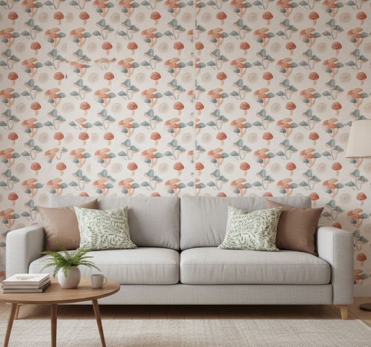 Modern wallpaper watercolor mushroom design - TenStickers