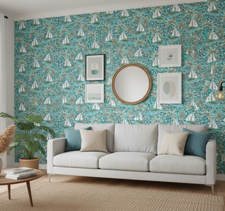 Modern wallpaper watercolor ships pattern - TenStickers