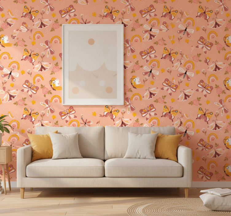 Modern wallpaper with boho butterflies and rainbows - TenStickers