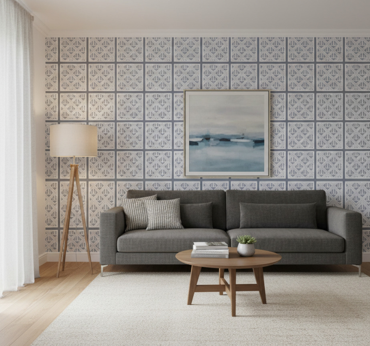 Modern wallpaper with geometric patterned sections - TenStickers