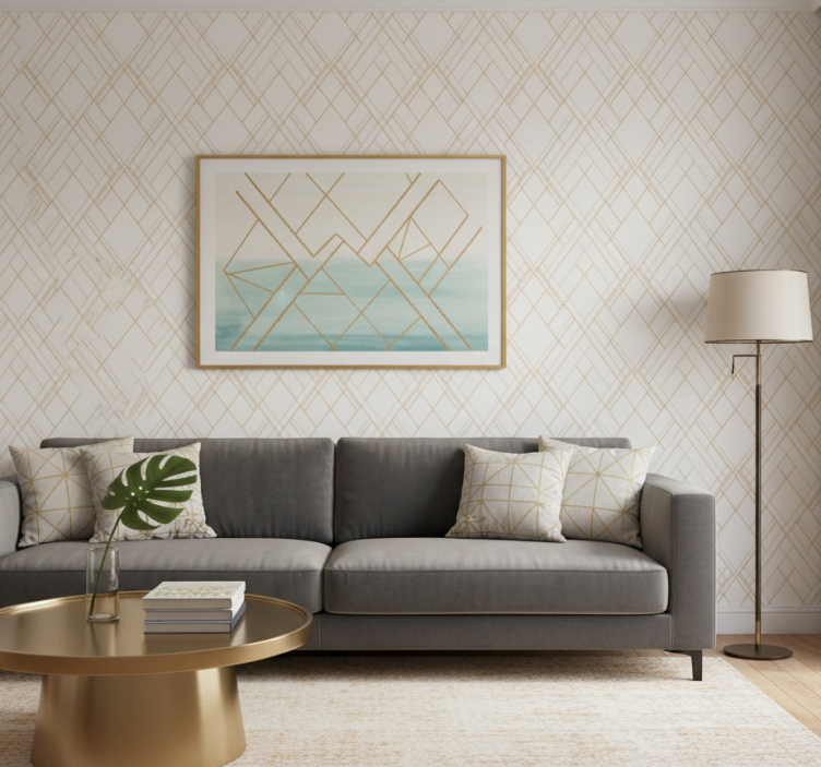 Modern wallpaper with golden irregular lines on white - TenStickers