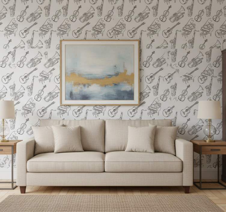 Modern wallpaper with hand-drawn musical instruments - TenStickers