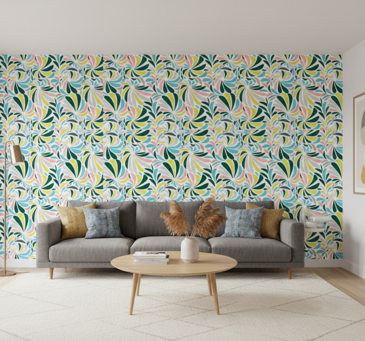 Modern wallpaper with linked colorful feathers - TenStickers