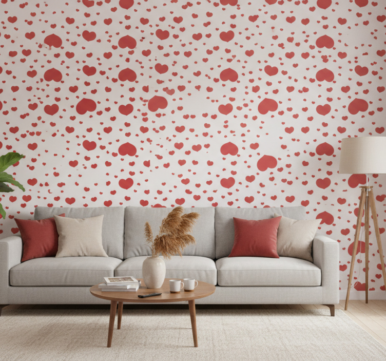 Modern wallpaper with little and big hearts - TenStickers