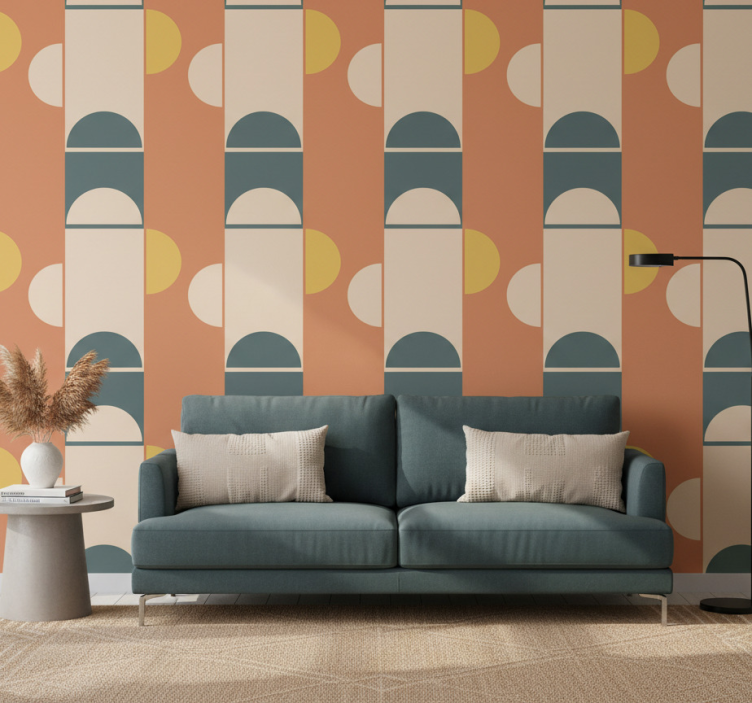 Modern wallpaper with semi-circles and rectangles art - TenStickers