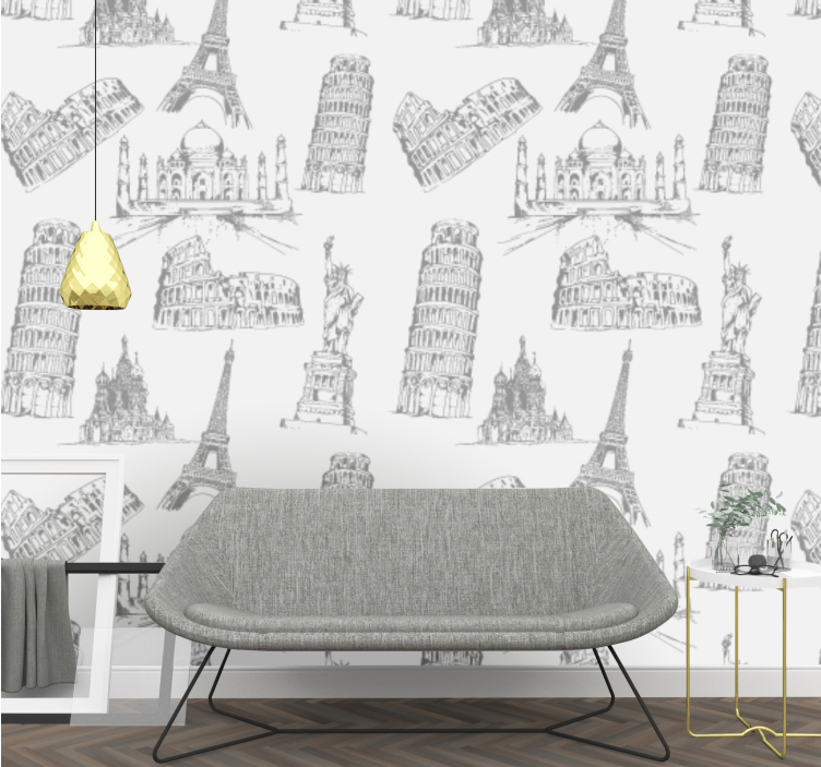 Most famous monuments pattern City Wallpaper - TenStickers