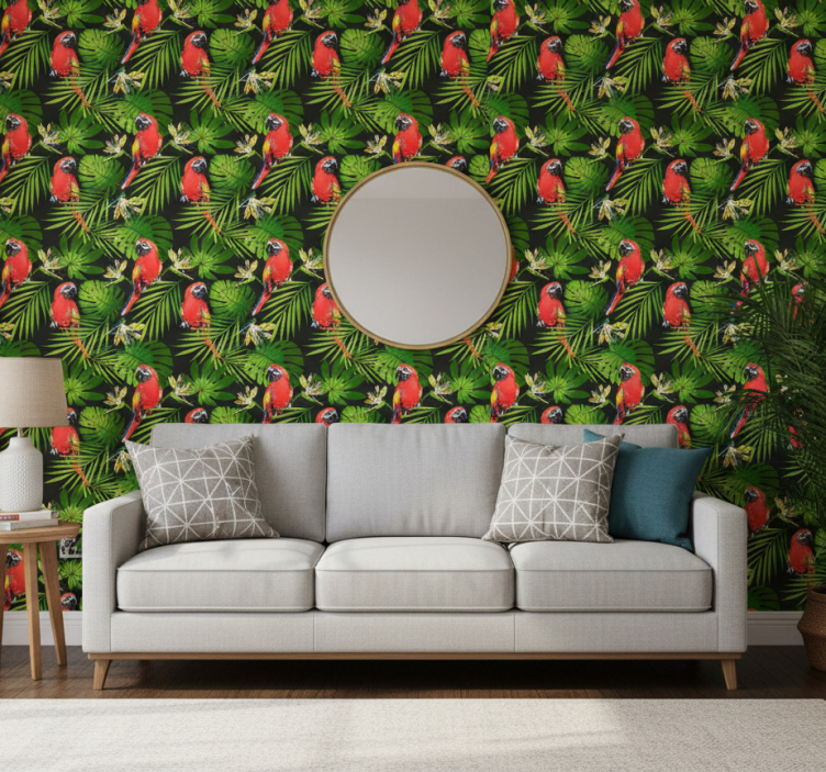 Nature wallpaper tropical parrots foliage - TenStickers